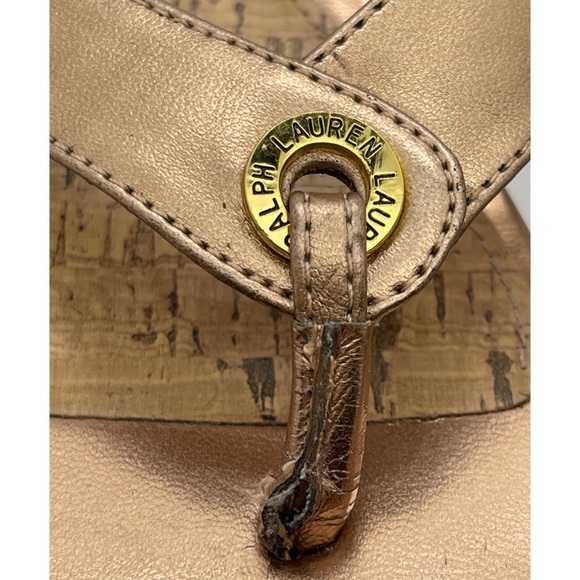 Lauren Ralph Lauren Kira Gold Thong Slip On Casual Sandals Size 8B - Picture 7 of 7